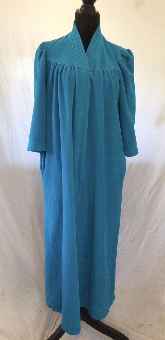 Vintage Vanity Fair Turquoise Blue Snap Front Housecoat Robe S Made USA